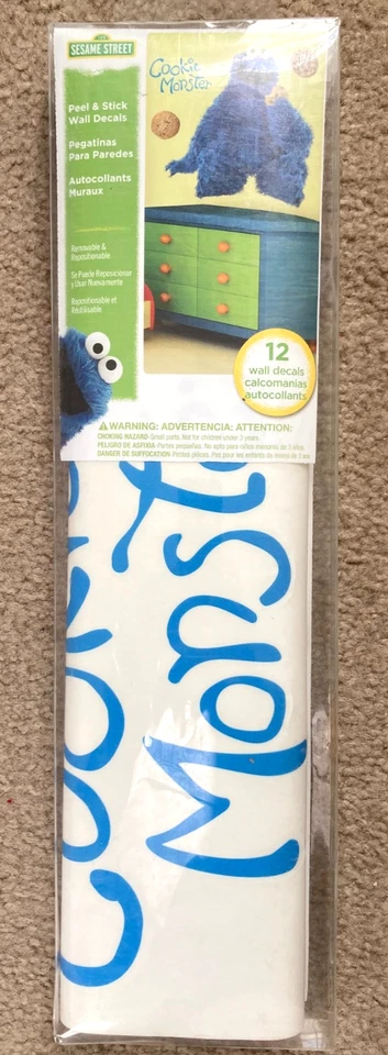 Kit de arte de pared de calle sésamo monstruo galleta 12 piezas pelar palo mover - NUEVO Foto 3 de 4