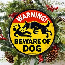 Vintage Warning Dog Round Aluminum Tin Metal Signs Home D cor 8x8