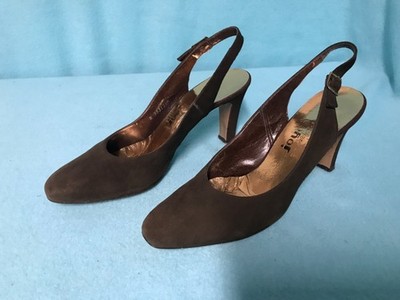 Joyce Legend Brown Suede Slingback 3'' Heels 8N