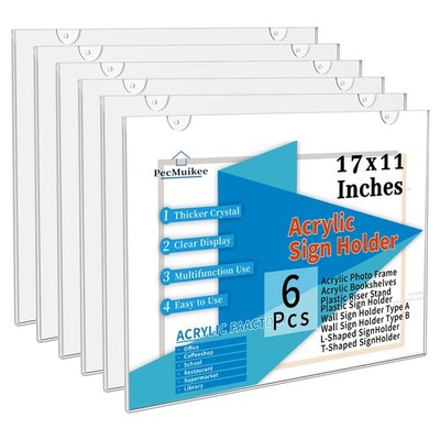 PecMuikee Acrylic Sign Holder 17 x 11 Inch, Wall Mount Sign Holders Clear Plasti