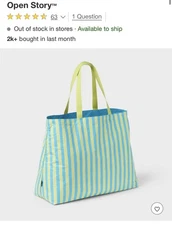 Open Story Water Resistant Tote Bag NWT