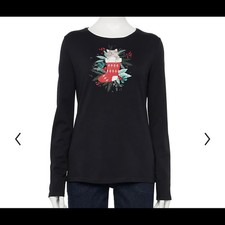 Women's Croft & Barrow Holiday Long Sleeve NEW SZ M black long sleeve Christmas