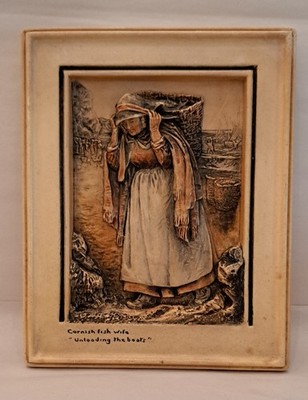 Vtg Arthur Osborne Cornish Fish Wife ''Unloading The Boats'' 3D Ivorex Wall Plaque