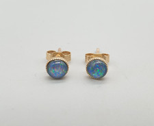 9ct Yellow Gold Australian Opal Triplet Stud Earrings Blue Flashing 4mm Studs