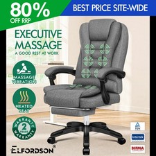 ELFORDSON Office Chair Massage Heated Executive Recliner Footrest Gaming Grey