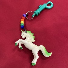 Vintage White Green Unicorn Rainbow Beaded String Key Ring Keychain
