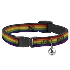 Cat Collar Breakaway with Bell Flag Pride Distressed Rainbow NARROW Fits 8.5-12"