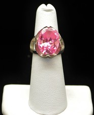 Sterling Silver Large Bright Pink Gem Ring SZ 5.5 FMF281