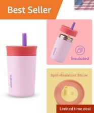 Kids Insulation Stainless Steel Tumbler with Spill Resistant Flexible Straw, ...
