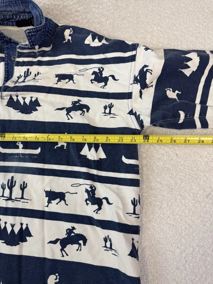 Vintage Structure Pullover Mens Large Blue White Western Aztec Pattern USA 90s - Image 4 of 4