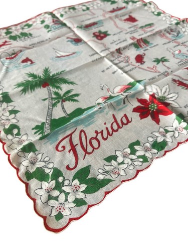 Vintage Ranshaw 1960's Ladies Handkerchief Florida Christmas - Picture 2 of 6
