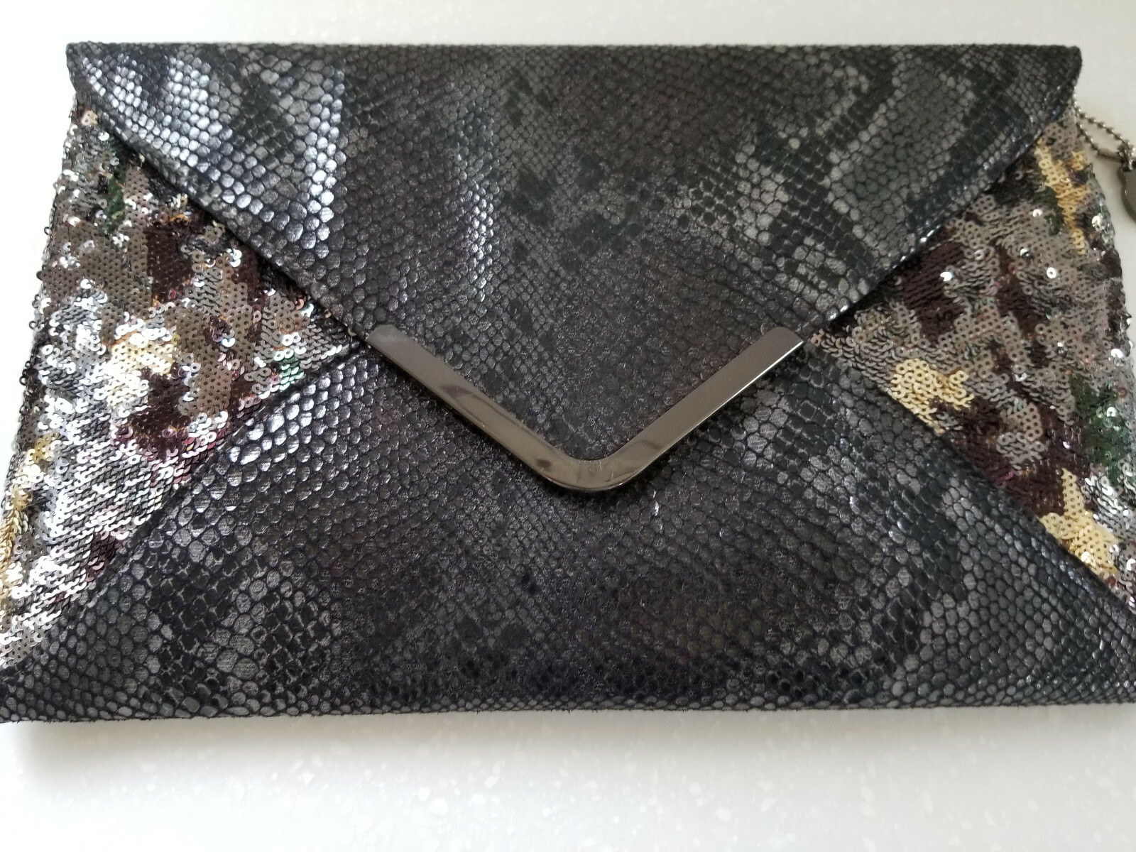 Ontslag Leegte Plunderen Big Budda Ladies Black Santa Barbara Snakeskin Clutch Bag 12" x 8" Sequin  trim | eBay