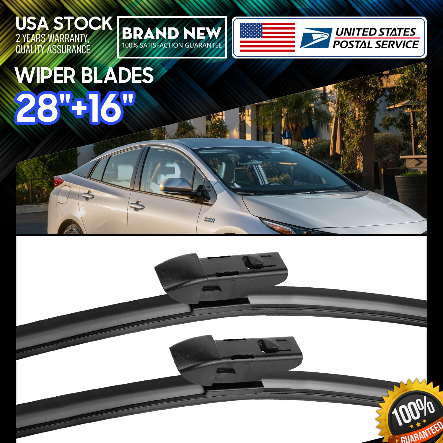 28''+16'' OEM Quality Windshield Wiper Blades J-Hook Pair All Season Applicable