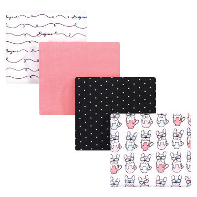 Hudson Baby Infant Girl Cotton Flannel Receiving Blankets, Bonjour, One Size