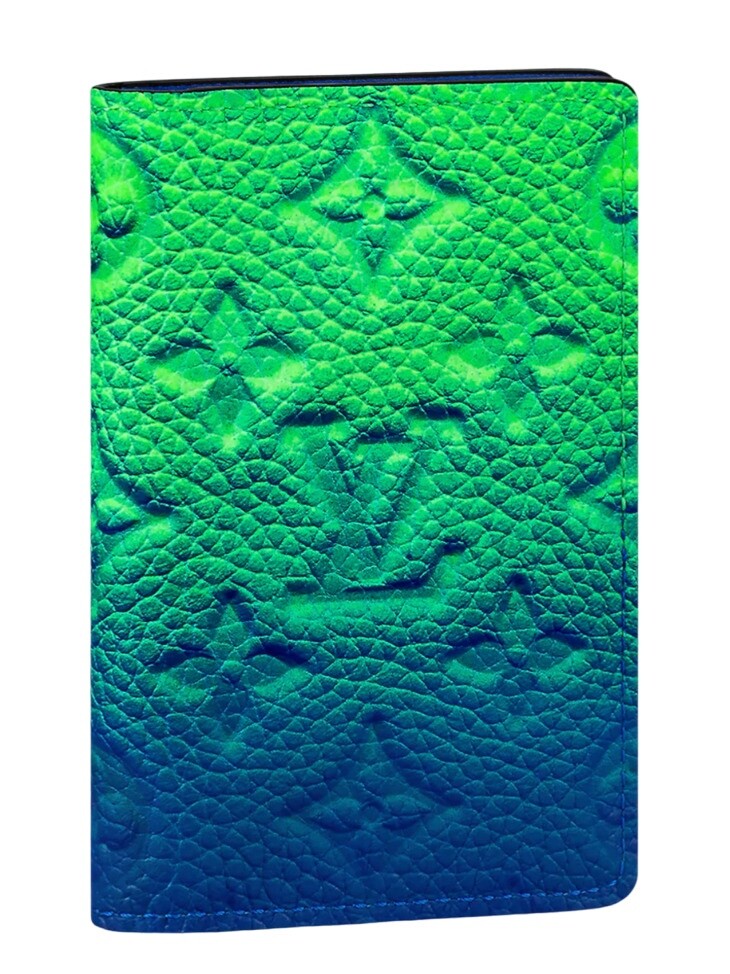 Louis Vuitton Taurillon Monogram Logo Green Blue Ombre Pocket Organizer Wallet