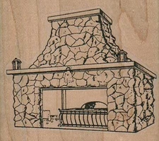 Stone Fireplace 2 1/2 x 2 1/4" Rubber Stamp, Structures Stamp, Destinations