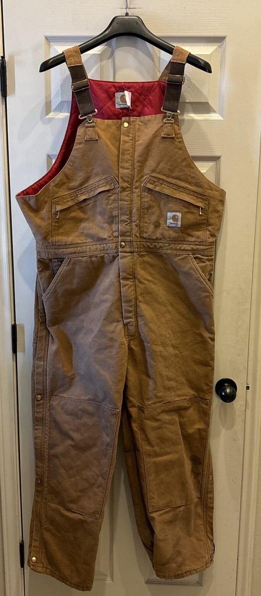 Vintage Carhartt Overall 45x30 Arctic Quilt Lined Duck Bib Double Knee  Brown USA