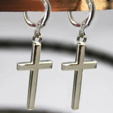 ORECCHINI UOMO DONNA CERCHI CERCHIETTO CON CROCE CLASSICA PENDENTE