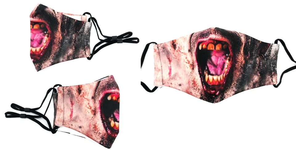 Zombie Mouth Teeth Face Mask Halloween Costume Filter Pocket 2 Filters Reusable - Image 3 of 4
