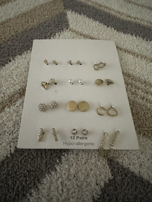 Time tru 12 piece stud earring set new earrings set goldtone