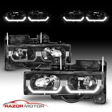 1988-1998 Fit Chevy C/K 1500/2500/3500 GMC LED Tube Black Replacement Headlights