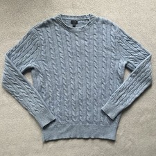 J Crew Sweater Mens Medium Blue Wool Pullover Long Sleeve Fisherman Cable Knit