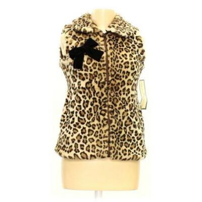 NEW NWT GIFT AMERICAN WIDGEON GIRLS 14 LEOPARD FUR ZIP VEST BOW LINED CARDIGAN