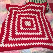 Vintage New Handmade Granny Crochet Baby Blanket With Soft Cotton Liner 35  x35  