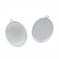 10Pcs Oval Stainless Steel Pendant Cabochon Settings Tray 25x18mm 29x18.5x1.5mm