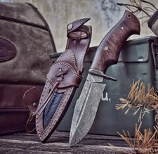 10" EDC Handmade Damascus Steel Hunting Knife Skinning Survival Knife Sheath