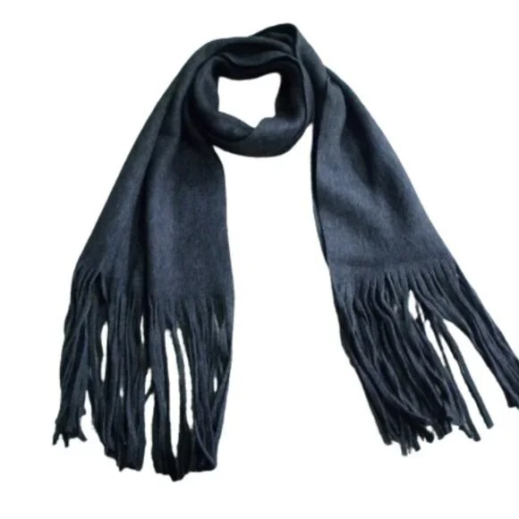 Lucky?Brand Oversized Solid Brushed Scarf Charcoal with Fringe NEW Gray Women\'s Lucky Brand Solid Brushed Scarf Dark Charcoal Grey with  main image 3