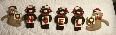 Vtg. Granny Core Handmade Felt Christmas  Bear Garland Pieces