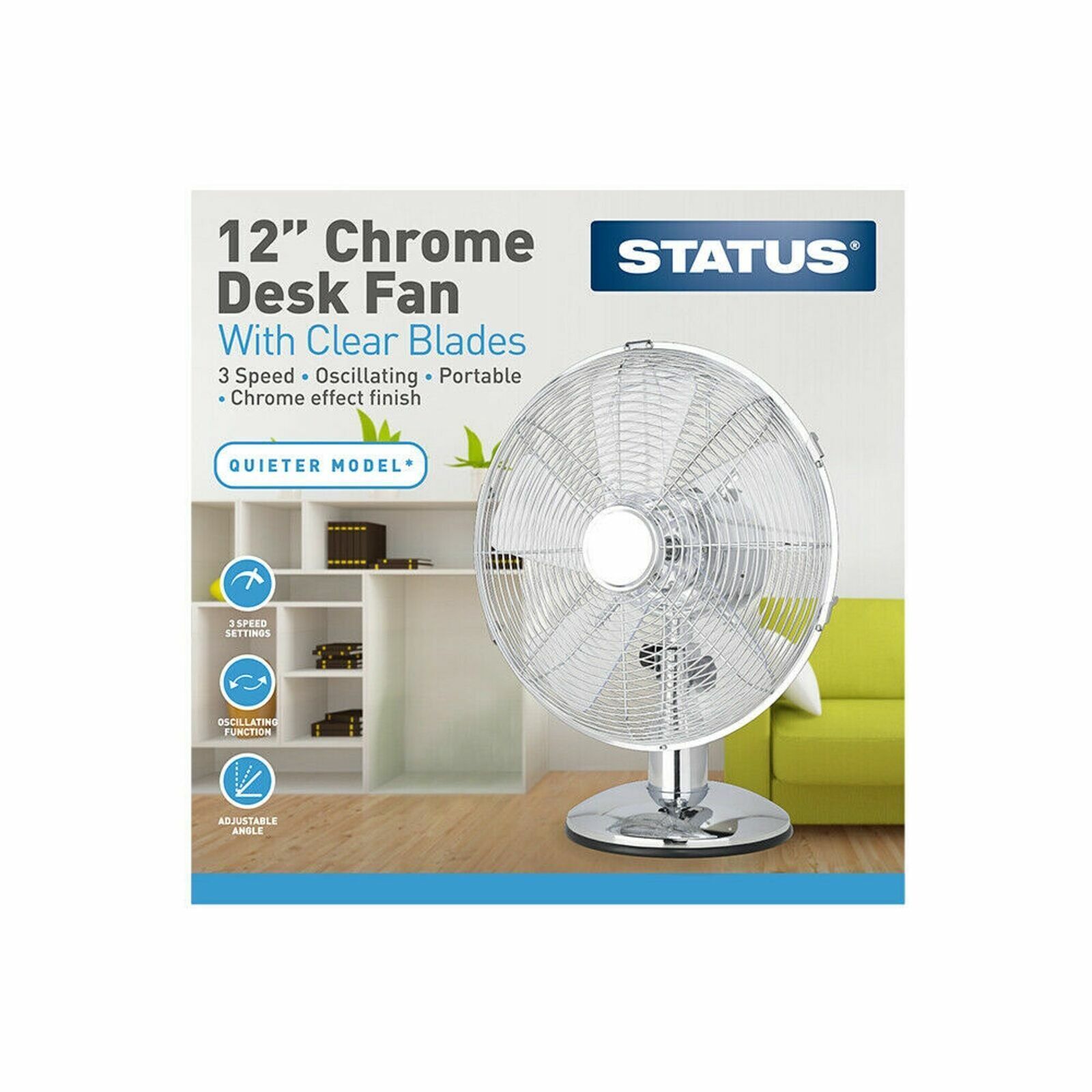Chrome 12u0026#034; Desk Fan Air Cooling Adjustable Portable Oscillating  Electric 3 Speed | eBay