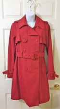 Nwt Ny&co Women's Red Trench Coat Size Small Double Breasted Button Belt Detail