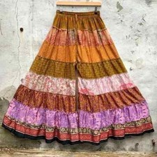 10 Pcs OF Indian Vintage Sari Printed Boho Gypsy Wide-Leg Palazzo Pants Trousers