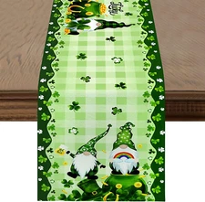 13x90 St Patricks Day Table Runner Gnomes Spring Green Shamrock Decorations