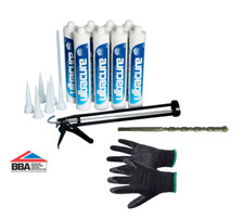 8x Ultracure Damp Proof Injection Cream + Nozzle, Gun, Gloves & Heller SDS Bit