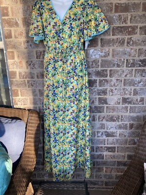 Alexia Admor Women's Dress Short Sleeve Bell Maxi Dress Size 2 Yellow Floral NWT