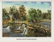 1978 Vintage "MILL DAM AT SLEEPY HOLLOW" FARMERS CURRIER & IVES COLOR Lithograph