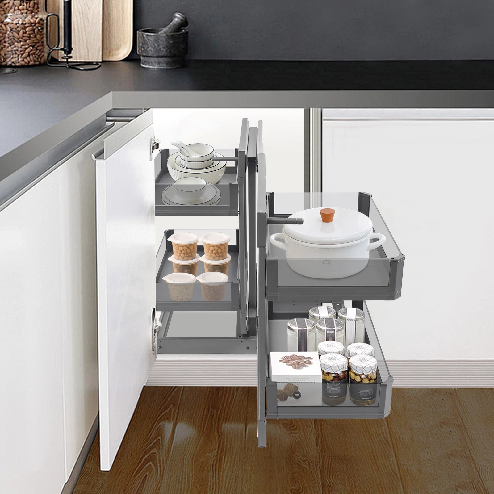 Blind Corner Cabinet Organizer Corner Pull Out Organizer for Kitchen 63*50*59cm