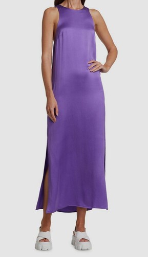 $380 LouLou Studio Women's Purple Silk Twisted Back Midi-Dress Size Small