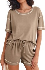 Cozy 2PCS Waffle Knit Pajama Sets for Women Stylish Lounge Outfits with Pocket