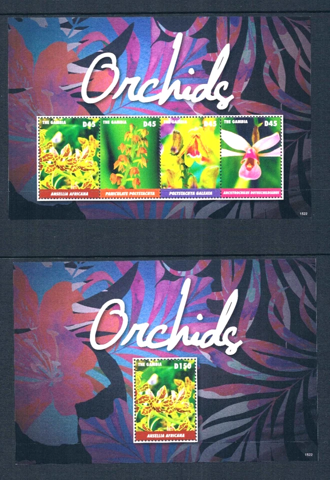 Valor Scott de $17,25 - 2015 GAMBIA Orquídeas 2 s/s Flores África Oeste CV MNH NH UM Foto 3 de 4