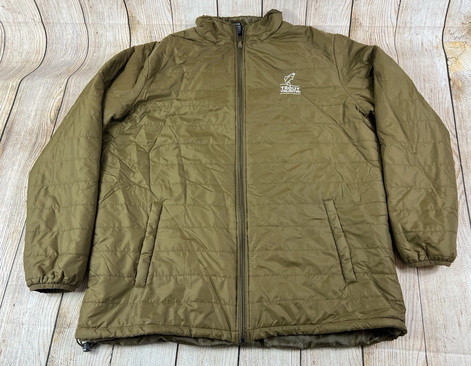 Mens Trout Unlimited Quilted Puffer Full Zip Jacket Outdoors Fishing Packable XL