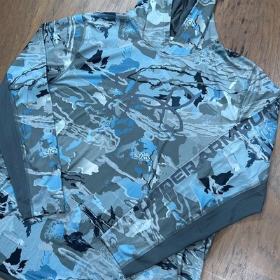 Under Armour Hoodie Mens 3XL Blue Camo Performance Stretch UPF Fishing Pullover