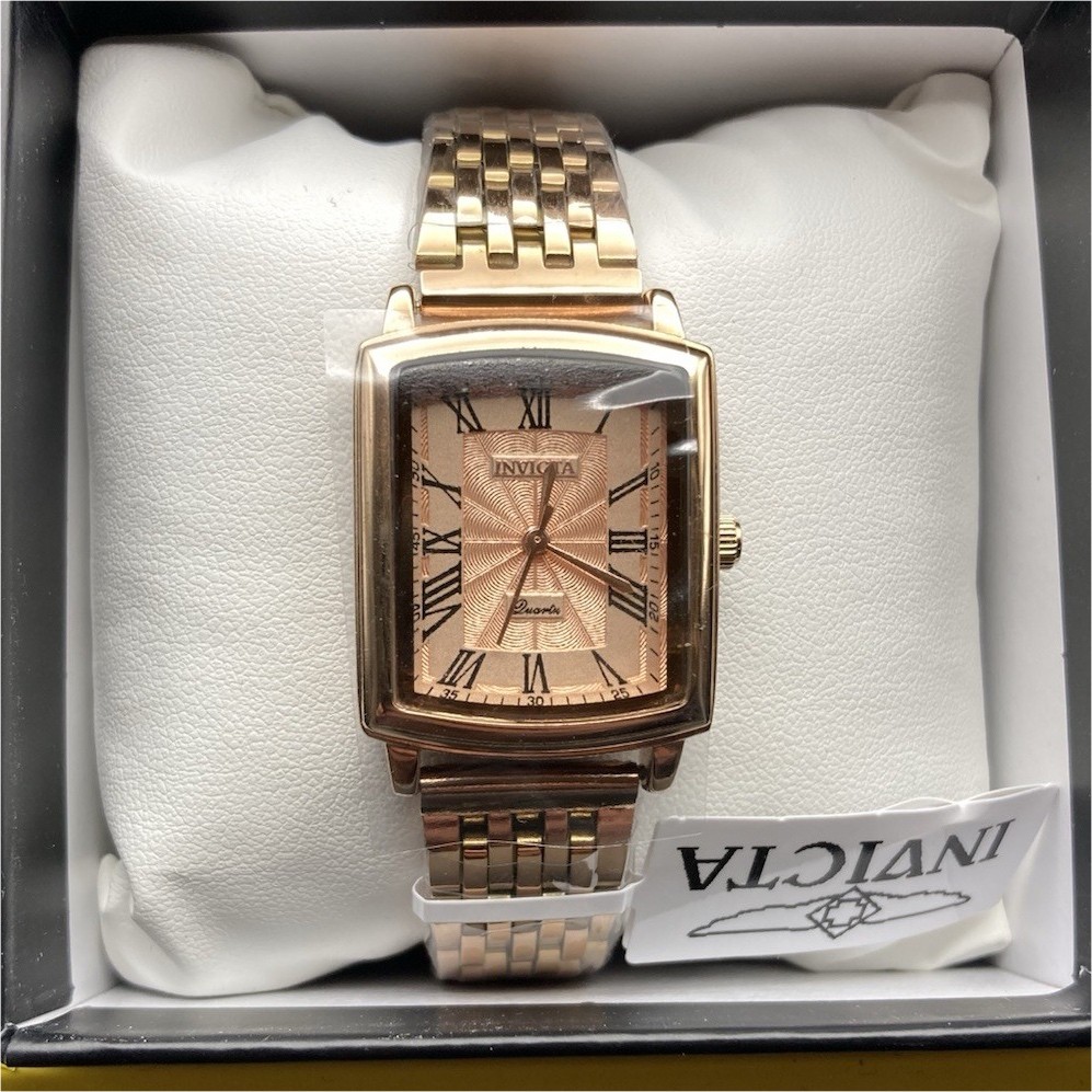 Invicta Rose Gold Rectangle Roman Numerals Metal Band Analog Wristwatch 69148