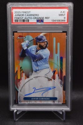 Junior Caminero Auto /25 2025 Topps Finest Orange Refractor Tampa Bay Rays PSA 9