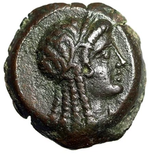 Ptolemaic Kingdom: Ptolemy V AE18 "Isis Bust & Eagle" Rare Extremely Fine