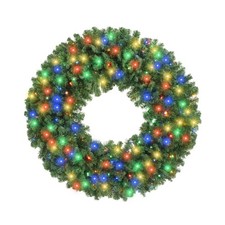 Pre-Lit Artificial Christmas Wreath, Green Fir White Multi-Color LED Lights-48"