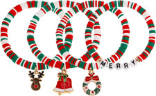 Christmas Clay Bracelets Stack Set for Women, Cute Charm Heishi Beaded Stretch B